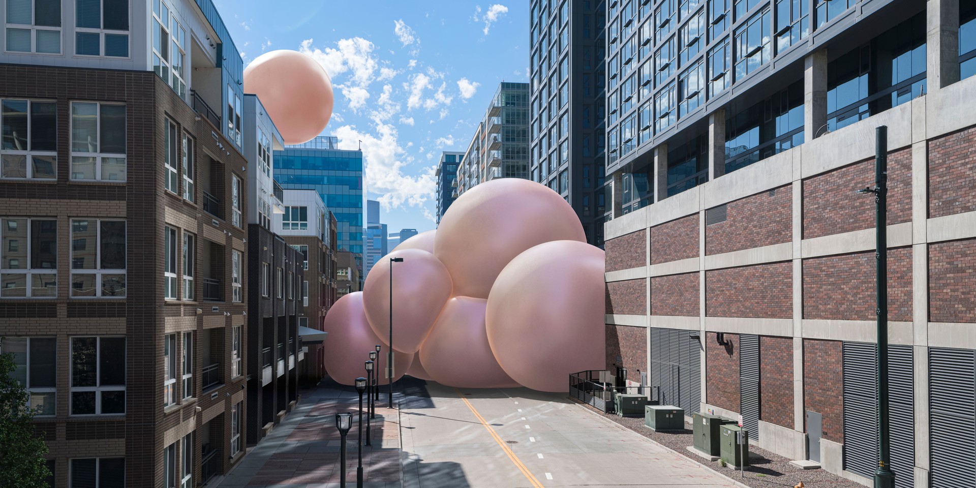 Pink Spheres on a City Street
